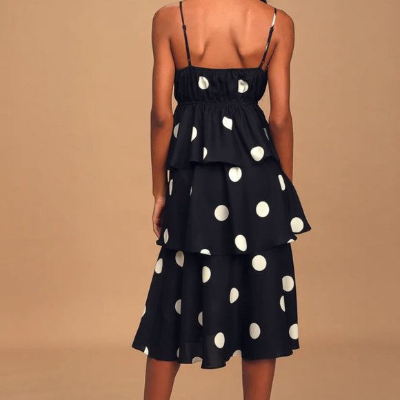 O.P.T. Cava Black and White Polka Dot Tiered Midi Dress - Picture 3 of 4